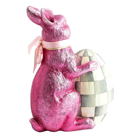 Mackenzie Childs Touch of Pink Foil Bunny Rabbit Silver Courtly Check Egg NEW - Picture 2 of 3